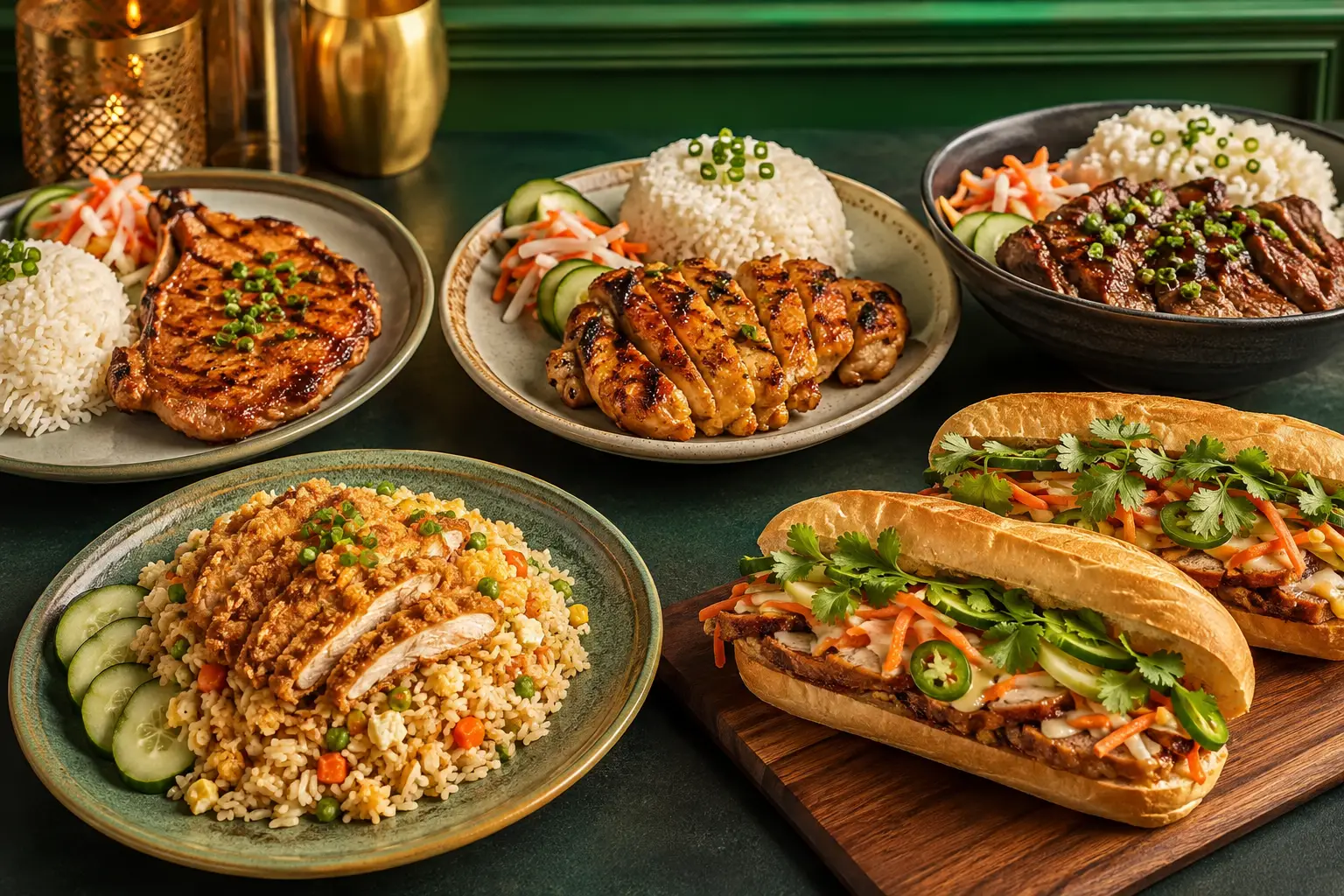 Pho Orlando rice entrees and banh mi